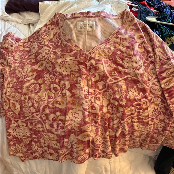 Pilcro Tops - Anthropologie Pilcro Moira Oversized Boho Floral Waffle Thermal Pullover Size xl